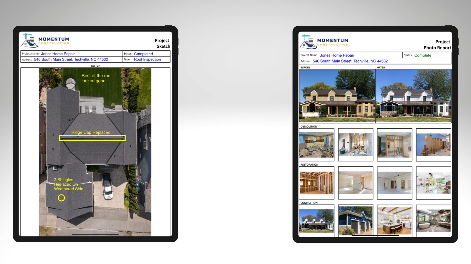 A field technician annotating a photo on a tablet to document site conditions